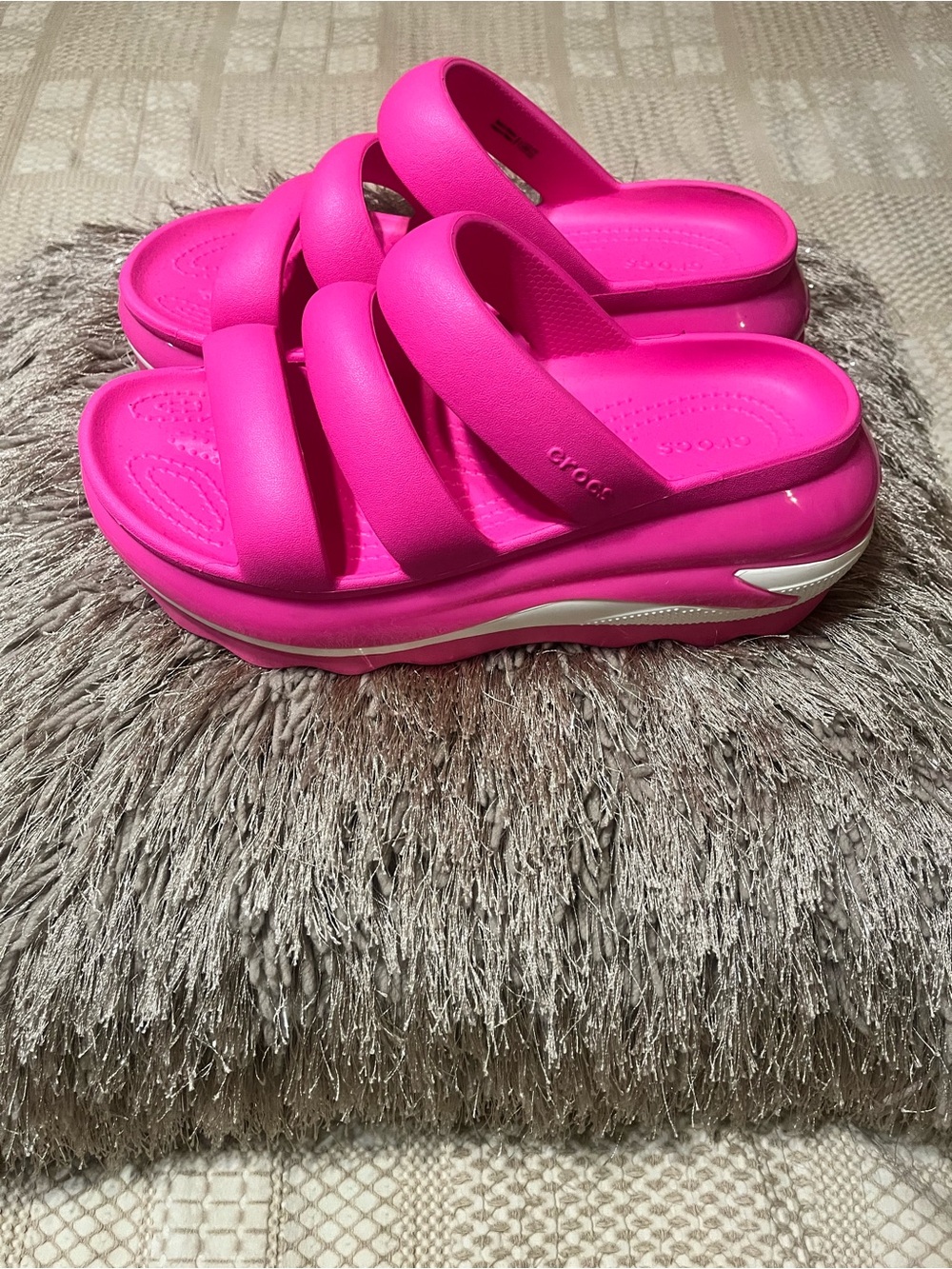 CROCS Women's Triple-Strap Platform Slides - Bright Pink
